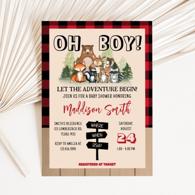 Invitation Fête de bébé bûcheron de la forêt (Plaid Lumberjack Baby Shower Invitation )