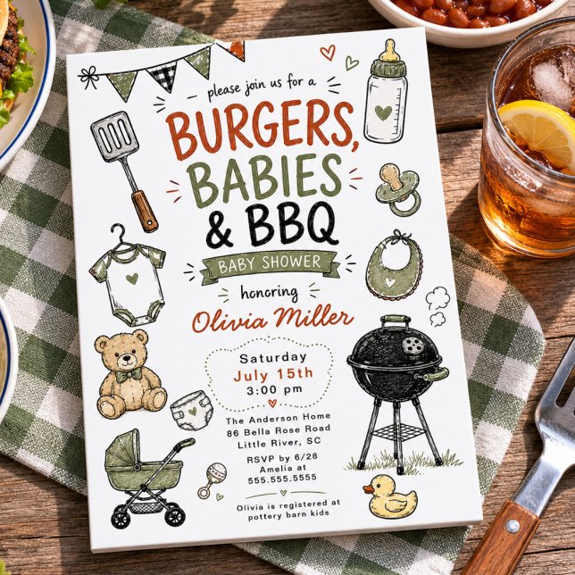 Invitation Fête de bébé Burgers, bébés & BBQ (Créateur téléchargé)