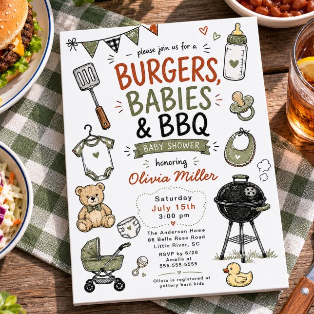 Invitation Fête de bébé Burgers, bébés & BBQ (Créateur téléchargé)