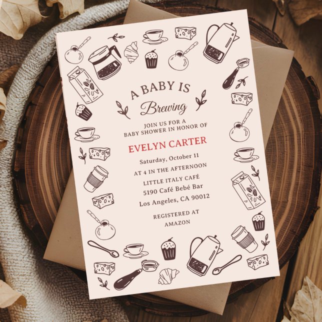 Invitation Fête de Bébé Café Dessinée à la Main et Dispersée (Créateur téléchargé)