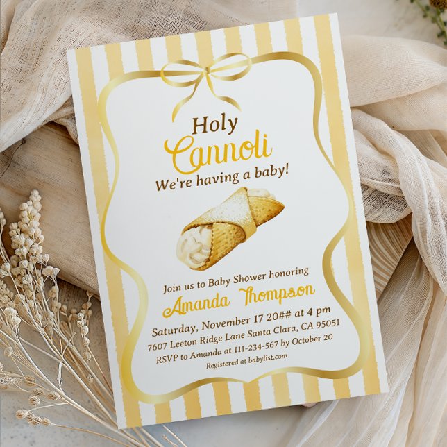 Invitation Fête de Bébé Cannoli Jaune Italien Ruban Doux (Créateur téléchargé)