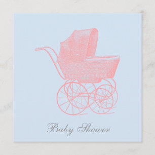 Invitation Fête de bébé carriole vintage genre neutre