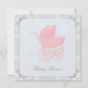 Invitation Fête de bébé carriole vintage genre neutre