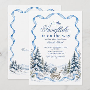 Invitation Fête de Bébé Carrosse de la Forêt d'Hiver Bleue
