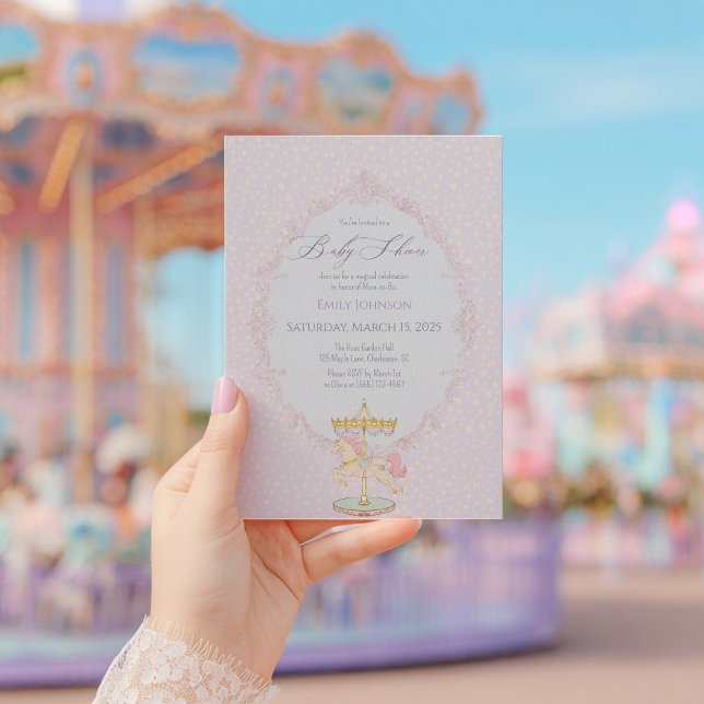 Invitation Fête de Bébé Carrousel Amusant Parc d'Attractions (Créateur téléchargé)