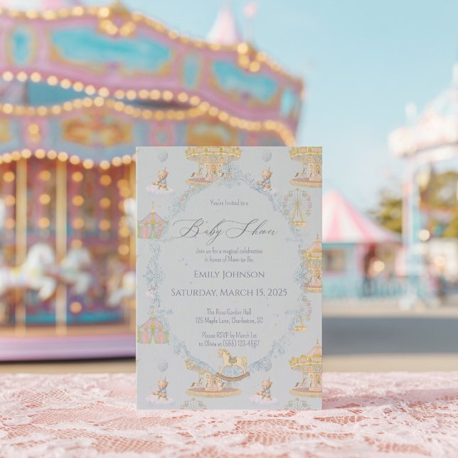 Invitation Fête de Bébé Carrousel Fantaisiste Parc d'Amusemen (Créateur téléchargé)