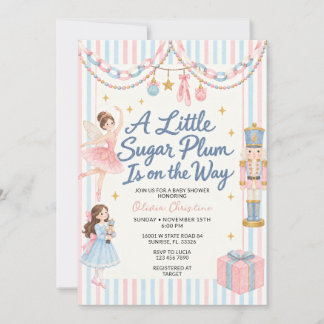 Invitation Fête de bébé Casse-Noisette Rose Bleu Sugar Plum