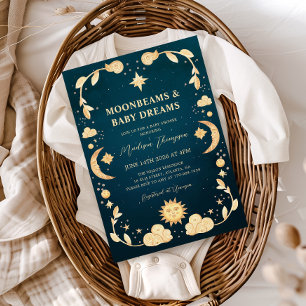Invitation Fête de Bébé Céleste Lune et Étoiles Mystique