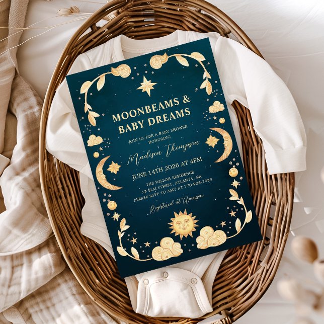 Invitation Fête de Bébé Céleste Lune et Étoiles Mystique (Créateur téléchargé)