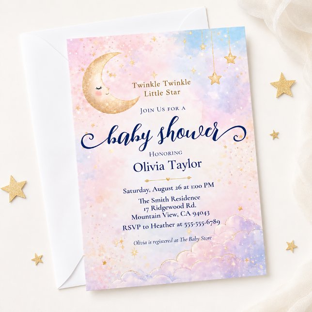 Invitation Fête de Bébé Céleste Twinkle Twinkle Little Star (Créateur téléchargé)
