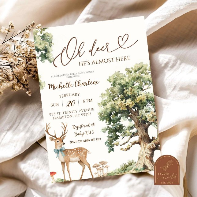 Invitation Fête de Bébé Cerf de la Forêt Enchantée (Créateur téléchargé)