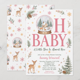 Invitation Fête de bébé cerf de Noël dans les bois Rose