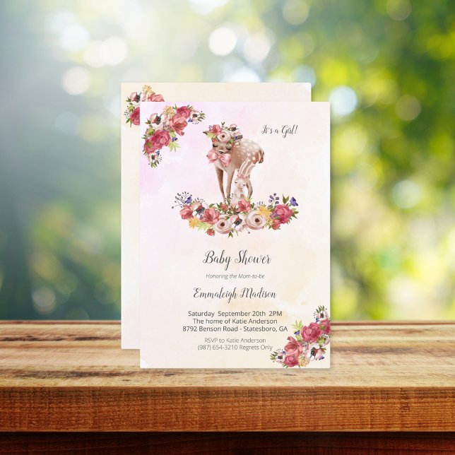 Invitation Fête de bébé cerf lapin Bohème Chic Floral (Créateur téléchargé)
