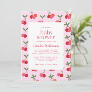 Invitation Fête de Bébé Cerise Rouge Rose Mignon Été