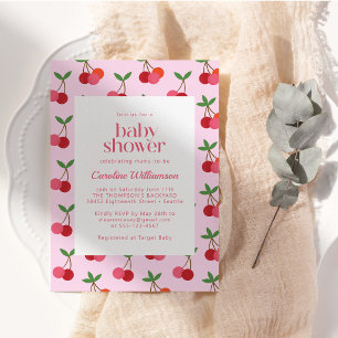 Invitation Fête de Bébé Cerise Rouge Rose Mignon Été
