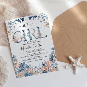 Invitation Fête de bébé 'C'est une fille' aquarelle sous la m
