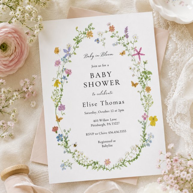 Invitation Fête de bébé champêtre pour un petit bout en fleur (Créateur téléchargé)