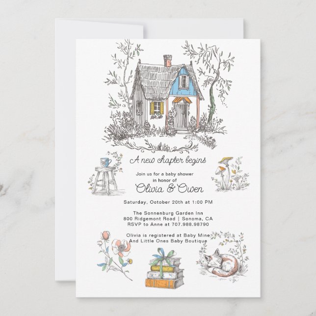 Invitation Fête de Bébé Champignon de Bois Conte de Fées (Devant)