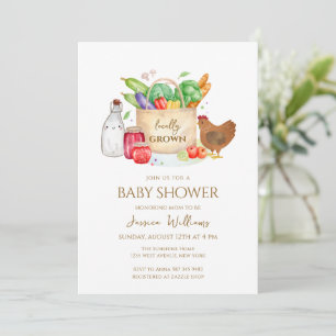 Invitation Fête de bébé chic avec légumes locaux en bottes