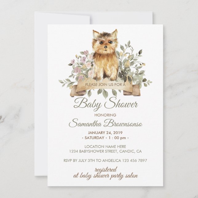 Invitation Fête de Bébé Chiot Yorkshire Terrier Adorable (Devant)