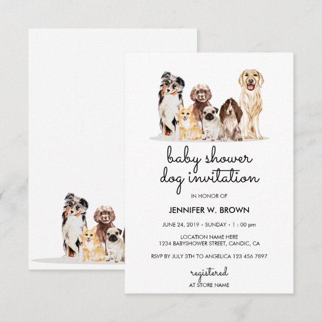Invitation Fête de Bébé Chiots Chien Adorable (Devant / Derrière)