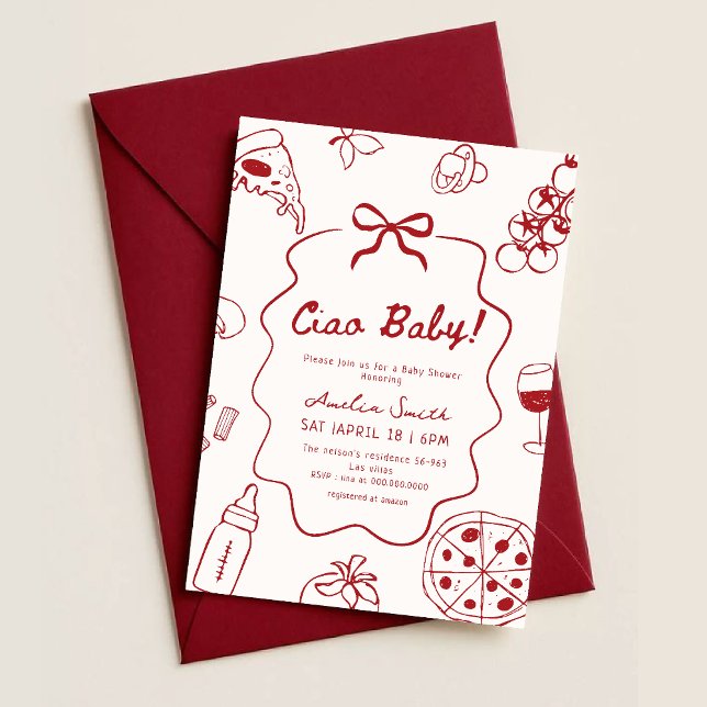 Invitation Fête de Bébé Ciao Italien Dessinée à la Main (Créateur téléchargé)