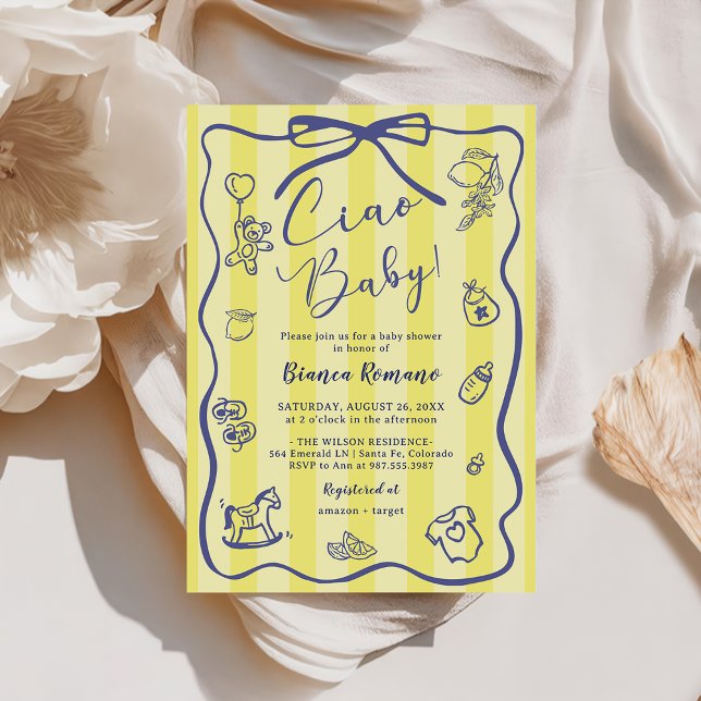 Invitation Fête de bébé Ciao sur le thème italien avec des ra (Créateur téléchargé)