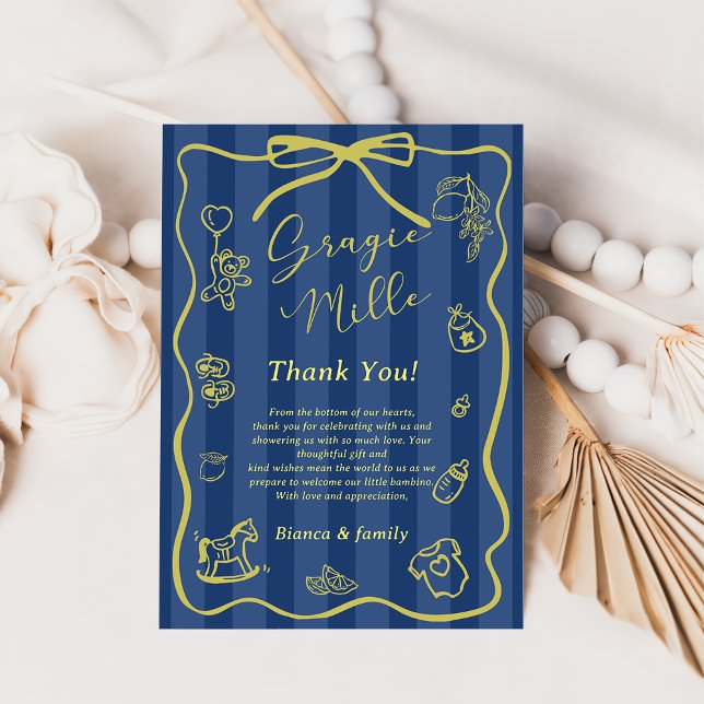 Invitation Fête de bébé Ciao sur le thème italien avec rayure (Créateur téléchargé)