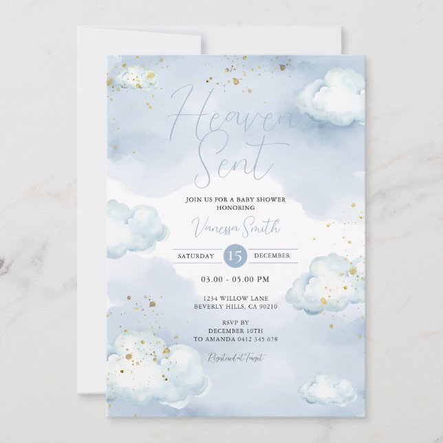 Invitation Fête de Bébé Ciel Envoyé Paillettes (Devant)