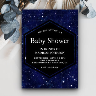 Invitation Fête de Bébé Ciel Étoilé de Minuit Bleu Foncé