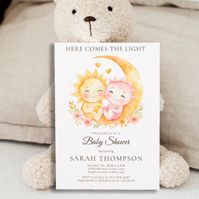 Invitation Fête de bébé ciel neutre Soleil et Lune (Créateur téléchargé)
