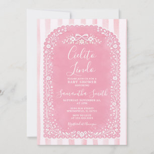 Invitation Fête de bébé Cielito Lindo Talavera rayures roses