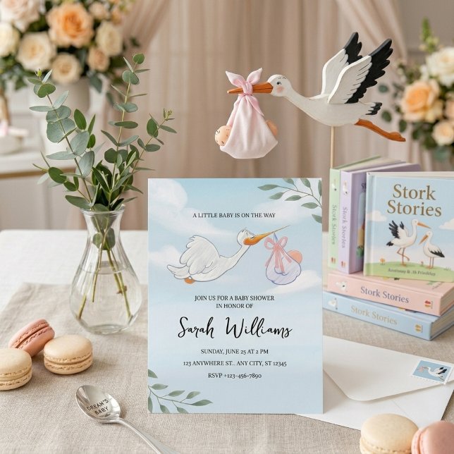 Invitation Fête de bébé cigogne douce (Créateur téléchargé)