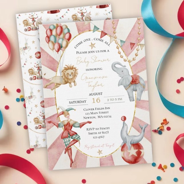 Invitation Fête de Bébé Cirque Carnaval Aquarelle Fantaisiste (Créateur téléchargé)