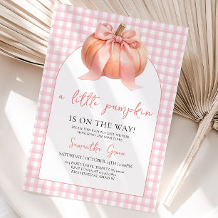 Invitation Fête de bébé Citrouille à Ruban Rose