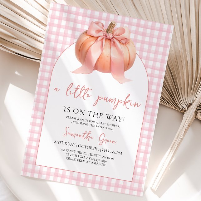Invitation Fête de bébé Citrouille à Ruban Rose (Créateur téléchargé)