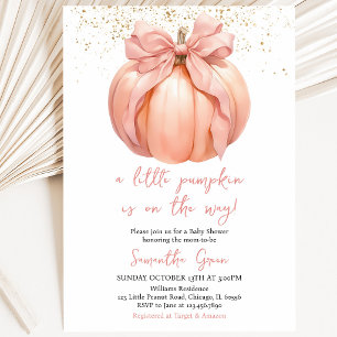 Invitation Fête de bébé Citrouille à Ruban Rose