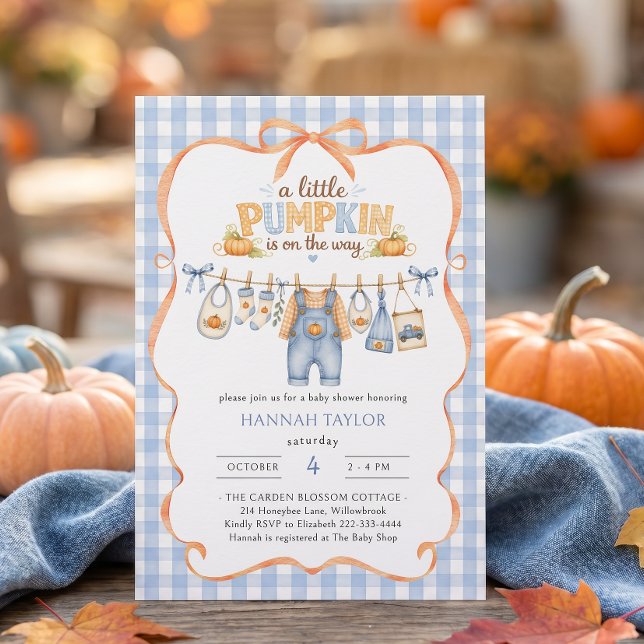 Invitation Fête de Bébé Citrouille Bébé Automne Bleu (Créateur téléchargé)