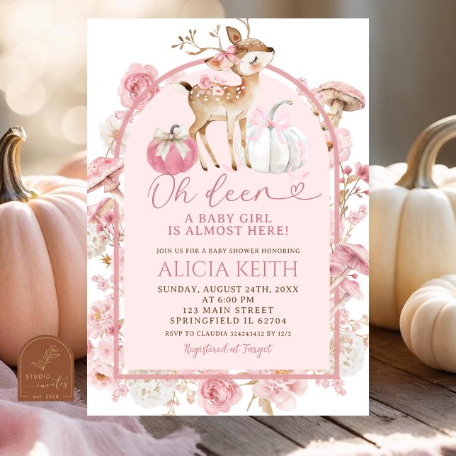 Invitation Fête de Bébé Citrouille d'Automne Cerf Blanc et Ro (Créateur téléchargé)