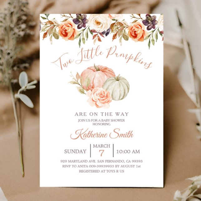 Invitation Fête de bébé citrouille d'automne Deux petites cit (Créateur téléchargé)