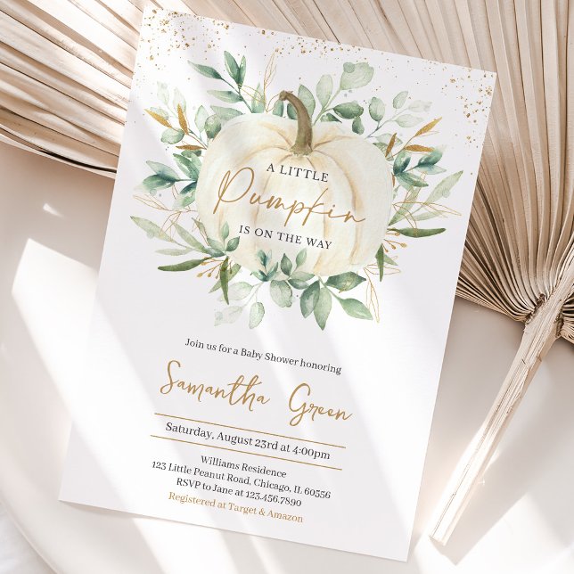 Invitation Fête de bébé Citrouille Dorée avec Verdure (Créateur téléchargé)