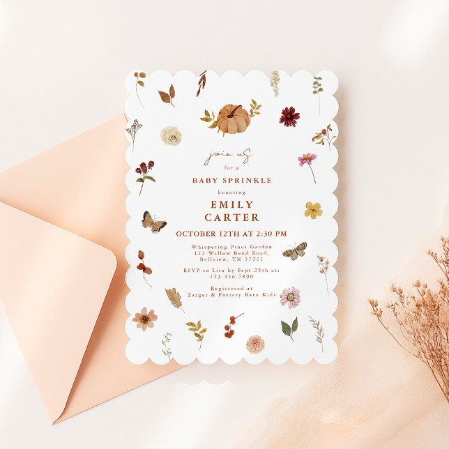 Invitation Fête de Bébé Citrouille Fleur Sauvage d'Automne (Créateur téléchargé)