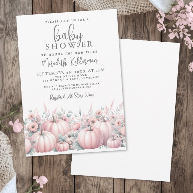 Invitation Fête de Bébé Citrouille Rose Automne (Pink Pumpkin Fall Baby Shower Invitation)