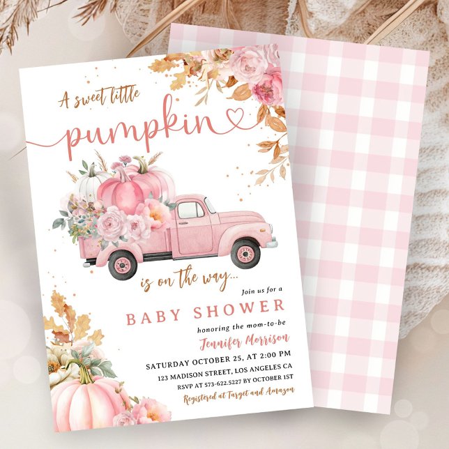 Invitation Fête de bébé citrouille rose fille petit camion ci (Créateur téléchargé)