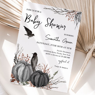 Invitation Fête de Bébé Citrouilles et Oiseaux Noirs
