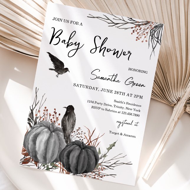 Invitation Fête de Bébé Citrouilles et Oiseaux Noirs (Créateur téléchargé)
