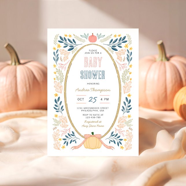 Invitation Fête de bébé citrouilles et ruban d'automne (Créateur téléchargé)