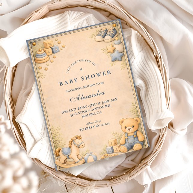 Invitation Fête de Bébé Classique Jean Bleu Vintage (Créateur téléchargé)