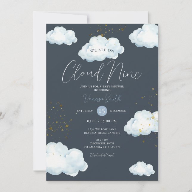 Invitation Fête de bébé Cloud Nine Neutre Petit Nuage (Devant)