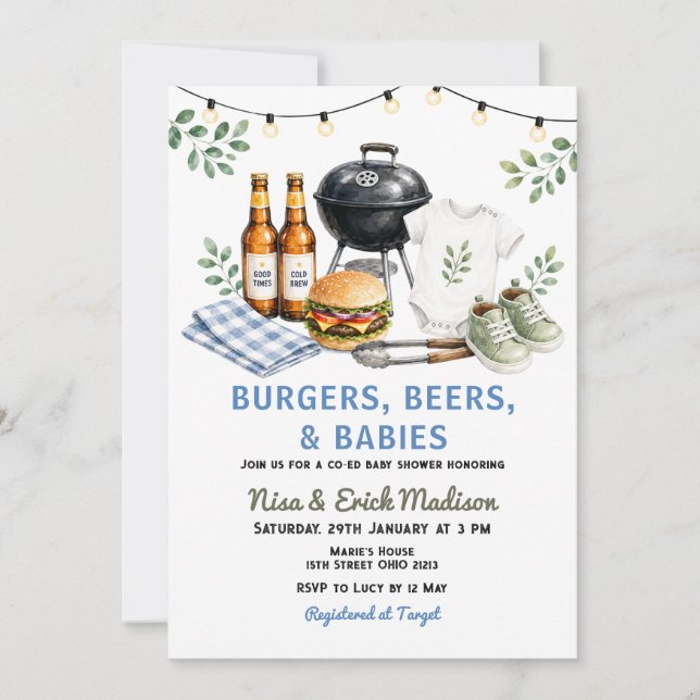 Invitation Fête de Bébé Co-Éd Frites, Bières & Bébés  (Devant)